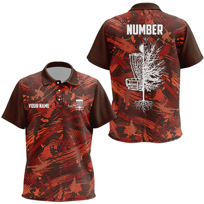 Kid Disc golf polo shirts custom red camo Disc Golf Basket Tree jerseys, disco golf outfit NQS6685