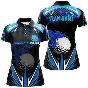 Black Womens golf polo shirts custom blue lightning team golf jerseys, golf attire for women NQS6688