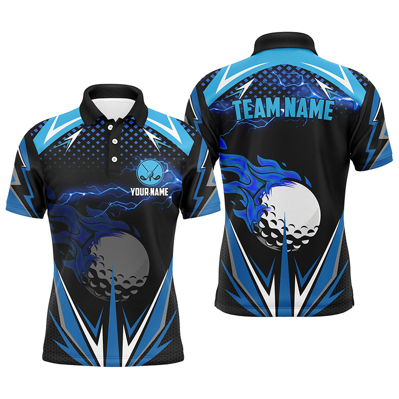 Black Mens golf polo shirts custom blue lightning team golf jerseys, golf attire for men NQS6688