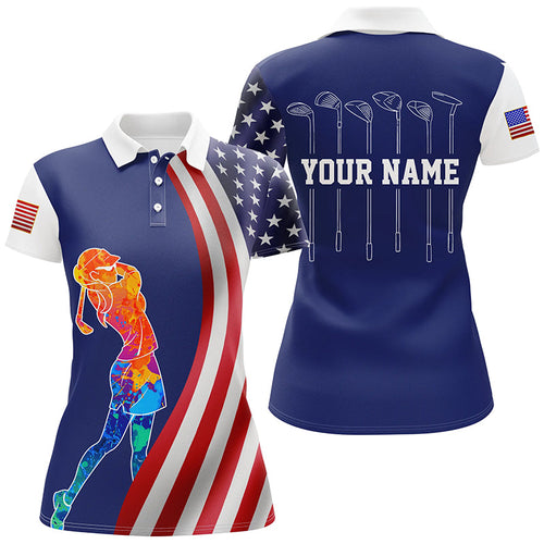 American flag golf clubs Womens polo shirts custom watercolor golf clothes for women, unique golf gift NQS6894