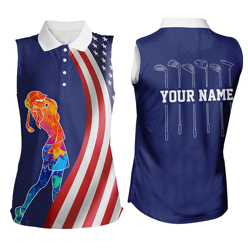 American flag golf clubs Womens sleeveless polos custom watercolor golf clothes for ladies, golf gift NQS6894