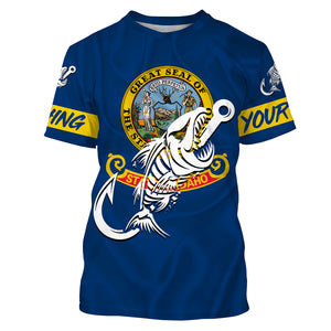 ID Fishing Custom Idaho Flag Fish hook skull Custom sun protection fishing shirts for men, women NQS3346