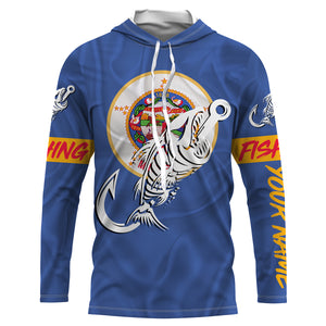 MN Fishing Custom Minnesota Flag Fish hook skull Custom sun protection fishing shirts for men, women NQS3350