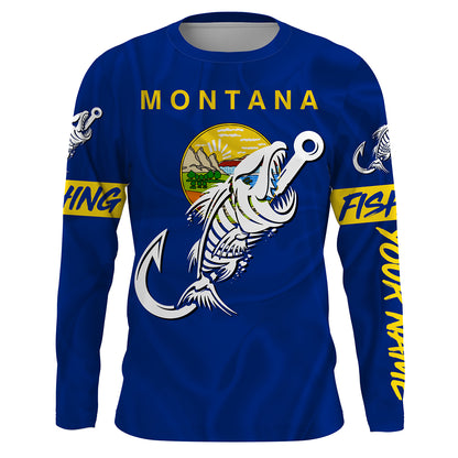 MT Fishing Custom Montana Flag Fish hook skull Custom sun protection fishing shirts for men, women NQS3351