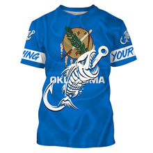 Load image into Gallery viewer, OK Fishing Custom Oklahoma Flag Fish hook skull Custom sun protection fishing shirts for men, women NQS3352