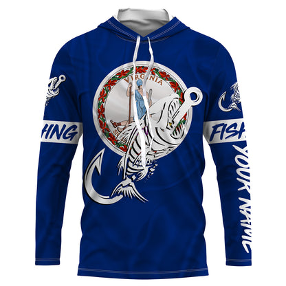 VA Fishing Custom Virginia Flag Fish hook skull Custom sun protection fishing shirts for men, women NQS3353