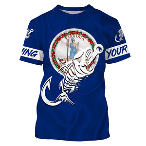 VA Fishing Custom Virginia Flag Fish hook skull Custom sun protection fishing shirts for men, women NQS3353