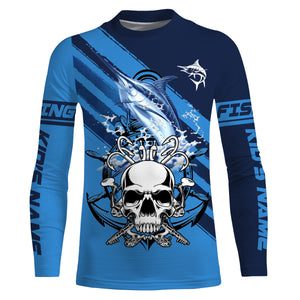 Personalized Marlin Fish reaper Anchor Saltwater blue sea UV Long Sleeve Performance Fishing Shirts NQS3813