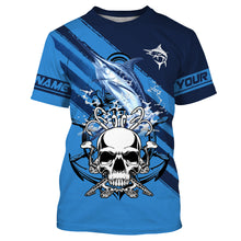 Load image into Gallery viewer, Personalized Marlin Fish reaper Anchor Saltwater blue sea UV Long Sleeve Performance Fishing Shirts NQS3813