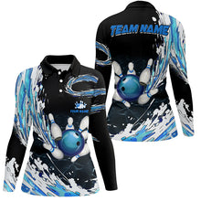 Load image into Gallery viewer, Blue Bowling Womens polo Shirts Custom bowling ball pins black bowling team league Jerseys NQS6461