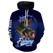 Load image into Gallery viewer, Fishing Makes Me Happy Northern Pike Fishing 3D All Over printed Customized Name Shirts For Adult And Kid NQS318