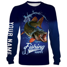 Load image into Gallery viewer, Fishing Makes Me Happy Northern Pike Fishing 3D All Over printed Customized Name Shirts For Adult And Kid NQS318