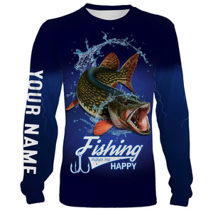 Fishing Makes Me Happy Northern Pike Fishing 3D All Over printed Customized Name Shirts For Adult And Kid NQS318