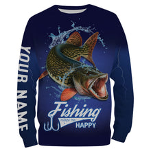Load image into Gallery viewer, Fishing Makes Me Happy Northern Pike Fishing 3D All Over printed Customized Name Shirts For Adult And Kid NQS318