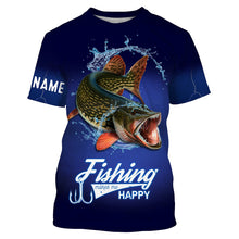 Load image into Gallery viewer, Fishing Makes Me Happy Northern Pike Fishing 3D All Over printed Customized Name Shirts For Adult And Kid NQS318