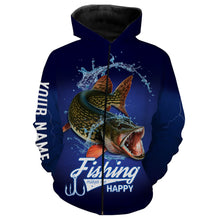 Load image into Gallery viewer, Fishing Makes Me Happy Northern Pike Fishing 3D All Over printed Customized Name Shirts For Adult And Kid NQS318