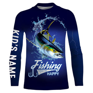 Fishing Makes Me Happy Tuna Fishing 3D All Over printed Customized Name Shirts For Adult And Kid NQS322