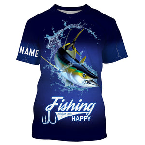 Fishing Makes Me Happy Tuna Fishing 3D All Over printed Customized Name Shirts For Adult And Kid NQS322