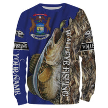 Load image into Gallery viewer, Walleye fishing Michigan Flag Customized name 3D All Over print shirts personalized fishing apparel for Adult and kid NQS515