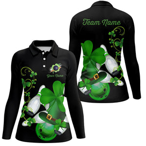 Green shamrock lucky Women bowling polo shirt Custom St Patrick Day black team league bowling jerseys NQS7195