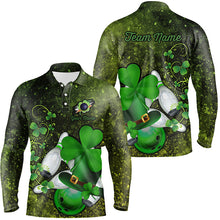 Load image into Gallery viewer, Green grunge shamrock Mens polo bowling shirts Custom St Patrick Day team league bowling jerseys NQS7196