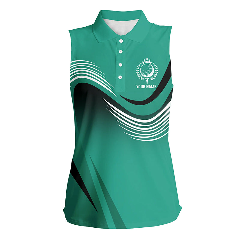 Womens sleeveless polo shirt custom name womens green golf tournament polo shirts, team golfer apparel NQS5047