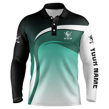 Load image into Gallery viewer, Mens golf polo shirts custom name black, white and green golf tournament polo shirts, golf jerseys NQS5049