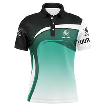 Load image into Gallery viewer, Mens golf polo shirts custom name black, white and green golf tournament polo shirts, golf jerseys NQS5049