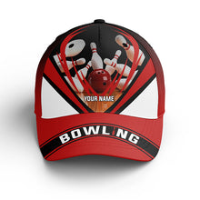 Load image into Gallery viewer, Custom name Red and black Bowling Hat, Bowling Baseball Cap For Men, Women, Bowling Team Bowler Gift NQS5051