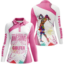 Load image into Gallery viewer, Funny pink white Womens golf polo shirt custom this is what an awesome golfer looks like golf gifts NQS5347