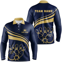 Load image into Gallery viewer, Personalized gold bowling polo shirts for men, custom men's bowling shirt team bowl jersey | Navy NQS6707