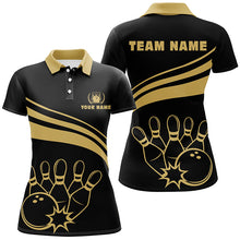 Load image into Gallery viewer, Personalized polo bowling shirts for women, custom gold womens bowling shirts team bowl jersey | Black NQS6708