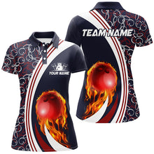 Load image into Gallery viewer, Bowling Polo Shirts For Women Custom camo flame bowling ball fire Bowling Team League Jerseys | Navy NQS6716