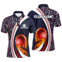 Load image into Gallery viewer, Bowling Polo Shirts For Men Custom camo flame bowling ball fire Bowling Team League Jerseys | Navy NQS6716