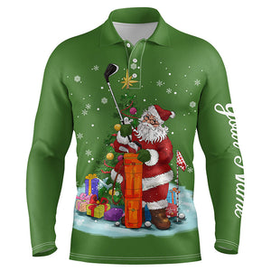 Christmas golf shirts custom name Mens golf polo shirt - Santa Golfer Christmas golf gifts | Green NQS4432