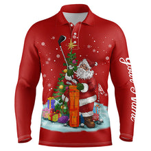 Load image into Gallery viewer, Christmas golf shirts custom name Mens golf polo shirt - Santa Golfer Christmas golf gifts | Red NQS4432