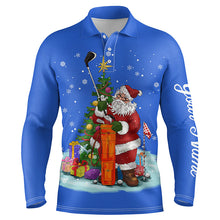 Load image into Gallery viewer, Christmas golf shirts custom name Mens golf polo shirt - Santa Golfer Christmas golf gifts | Blue NQS4432