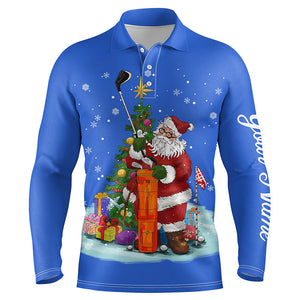 Christmas golf shirts custom name Mens golf polo shirt - Santa Golfer Christmas golf gifts | Blue NQS4432