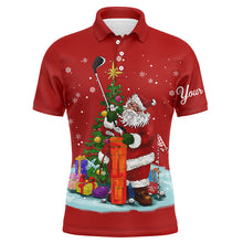 Load image into Gallery viewer, Christmas golf shirts custom name Mens golf polo shirt - Santa Golfer Christmas golf gifts | Red NQS4432