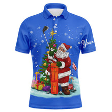 Load image into Gallery viewer, Christmas golf shirts custom name Mens golf polo shirt - Santa Golfer Christmas golf gifts | Blue NQS4432