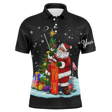 Load image into Gallery viewer, Christmas golf shirts custom name Mens golf polo shirt - Santa Golfer Christmas golf gifts | Black NQS4432