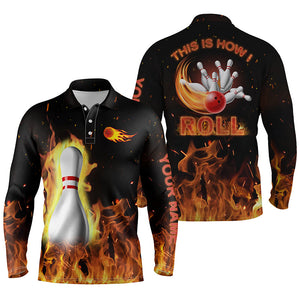 Custom bowling shirts for men This is how I roll, black flame bowling shirt, custom bowling jerseys NQS4435