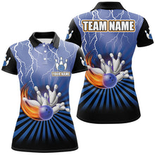 Load image into Gallery viewer, Women Bowling Polo Shirts Custom lightning storm vintage Bowling Team Jersey, gift for Bowlers | Blue NQS7080