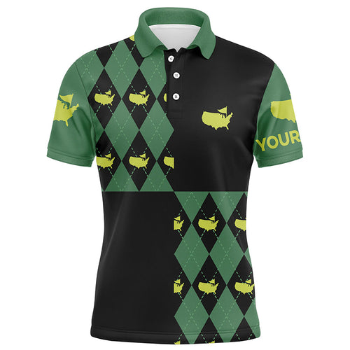 Mens golf polo shirts custom green and black argyle pattern golf tops for mens, coolest polo shirts NQS7202