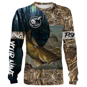 Flathead Catfish Fishing Customize Name 3D All Over Printed Shirts For Adult And Kid Personalized Fishing Gift NQS324
