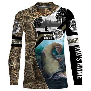 Flathead Catfish Fishing Camo Customize Name All Over Printed Shirts Personalized Fishing Gift For Adult And Kid NQS386