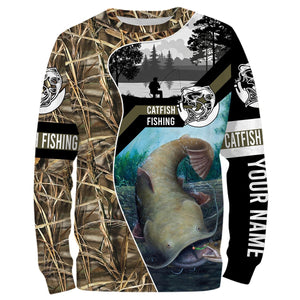 Flathead Catfish Fishing Camo Customize Name All Over Printed Shirts Personalized Fishing Gift For Adult And Kid NQS386