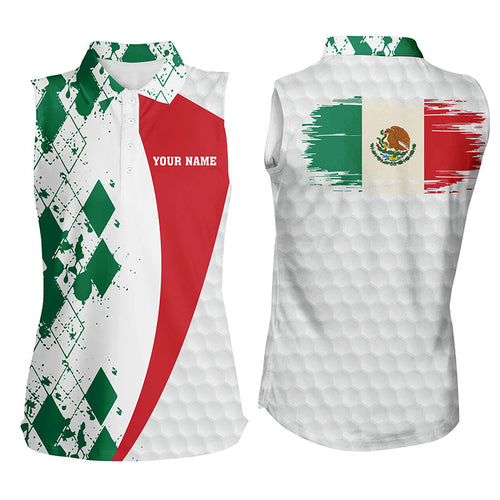 Womens sleeveless polo shirt custom Mexico flag green argyle pattern white golf ball womens tops NQS6472