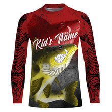 Load image into Gallery viewer, Angry Walleye Fish Skeleton fish reaper fishing Custom name walleye long sleeves fishing shirts | Red NQS4214