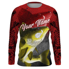 Load image into Gallery viewer, Angry Walleye Fish Skeleton fish reaper fishing Custom name walleye long sleeves fishing shirts | Red NQS4214